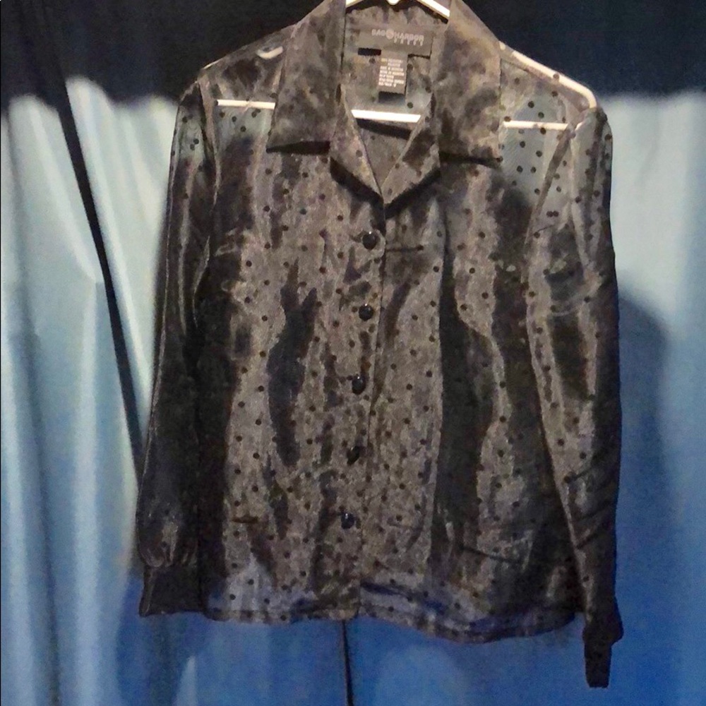 Sag Harbor Dresses sheer top, velveteen polka dots